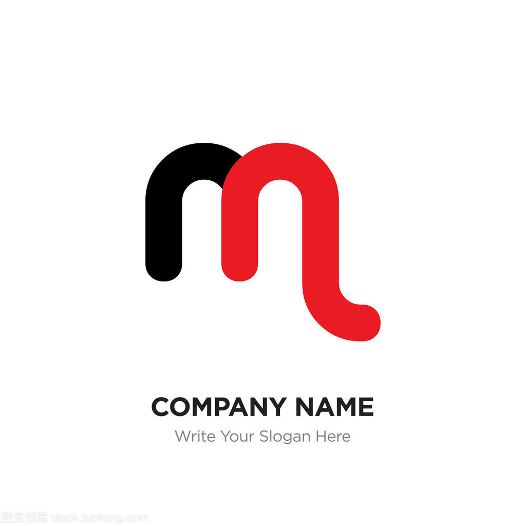 抽象字母锰或 nm 标志设计模板, 黑色字母表在